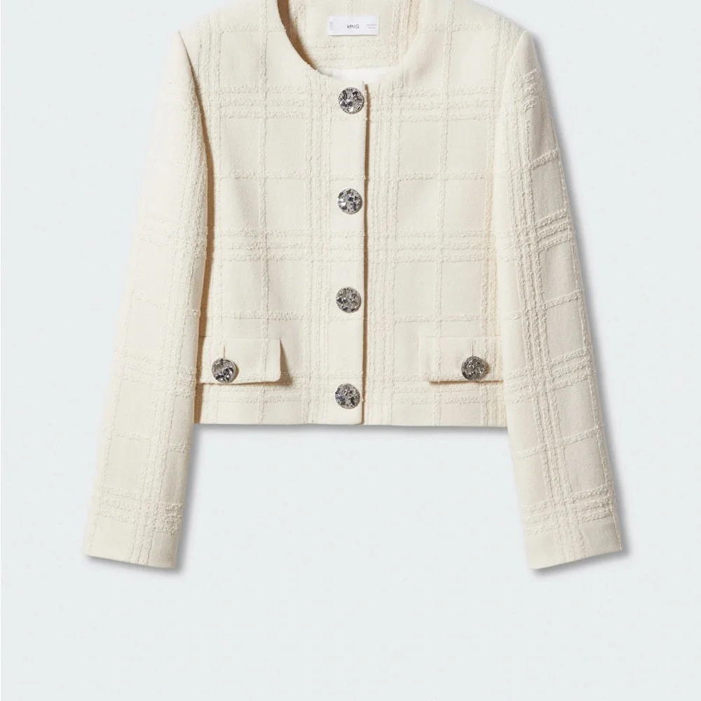 Mango Cream Checked Texture Jacket - Picture 6 of 9